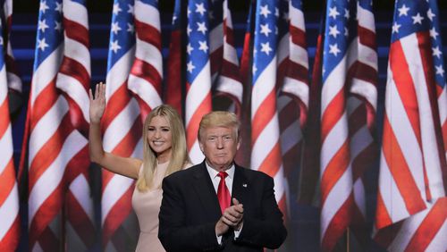 Ivanka Trump, daughter of Republican Presidential Nominee Donald J. Trump, waves as she walks off stage after introduction her father during the final day of the Republican National Convention in Cleveland, Thursday, July 21, 2016. (AP Photo/J. Scott Applewhite)