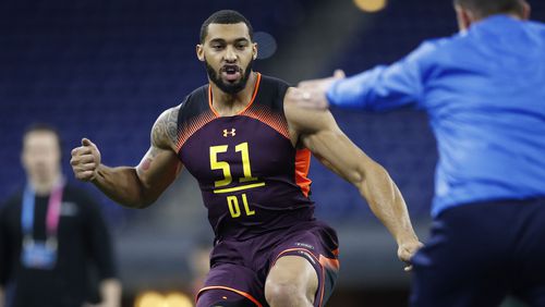 Defensive lineman Montez Sweat of Mississippi State works out during day four of the NFL Combine Sunday, March 3, 2019, at Lucas Oil Stadium in Indianapolis.
