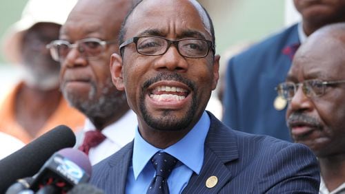 NAACP National President Cornell William Brooks holds a press conference about the church killings at the Charleston office on Friday, June 19, 2015. Curtis Compton / ccompton@ajc.com