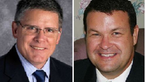 Robert Downs (left) is the sole finalist for the Buford City Schools superintendent post. Geye Hamby (right) resigned after an audio recording surfaced with a voice alleged to be his used racial slurs and threats to kill temporary construction workers who had angered him.