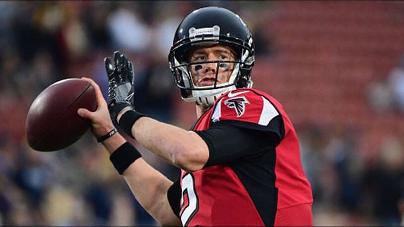 <p>Quarterback Matt Ryan #2 of the Atlanta Falcons warms up before the NFC Wild Card Playoff game against the Los Angeles Rams at Los Angeles Coliseum on January 6, 2018 in Los Angeles, California. (Photo by Harry How/Getty Images)</p>