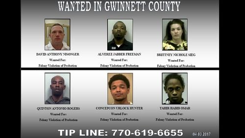The Gwinnett County Sheriff's Office is looking for six suspects with felony probation violation warrants issued in their names.