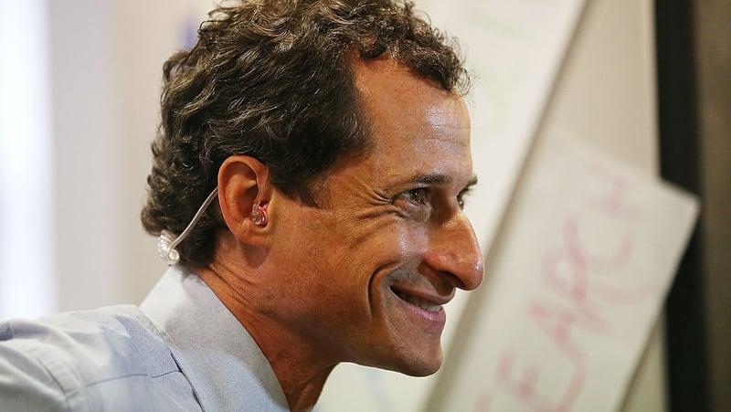 Democratic mayoral candidate Anthony Weiner waits to be interviewed while working the phone bank at campaign headquarters on September 9, 2013 in New York City. The city's primary mayoral election is September 10 with the general election scheduled for November 5.  (Photo by Mario Tama/Getty Images)