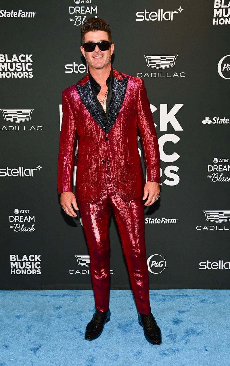 Robin Thicke on the blue carpet before the Black Music Honors event on May 19 at the Cobb Energy Centre.