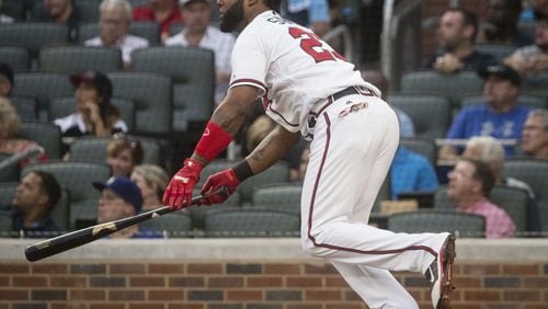 Danny Santana figures to get most of the playing time in left field during the four-game series against the Rockies at Coors Field, where the Braves don’t plan to have defensively limited Matt Adams patrol the vast outfield. (AP file photo)