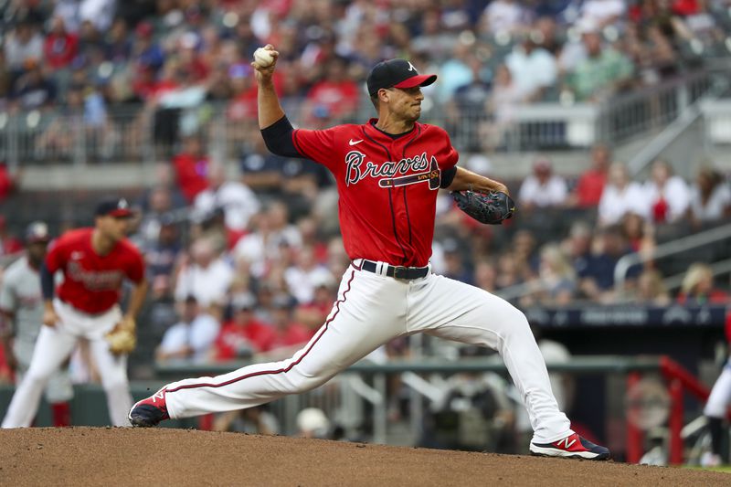 Atlanta Braves starting pitcher Charlie Morton delivers to a Washington Nationals batter during the first inning at Truist Park Friday, July 8, 2022, in Atlanta. (Chris Day/Christopher.Day@ajc.com) 