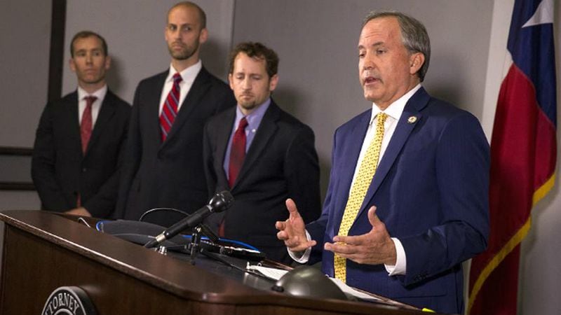 Texas Attorney General Ken Paxton announces a lawsuit against the federal government to end the DACA program Tuesday, May 1, 2018.