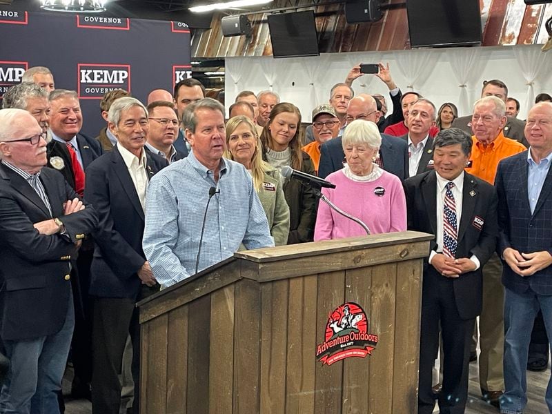 Gov. Brian Kemp announces plans in January to expand gun rights during a visit to Adventure Outdoors in Smyrna. 