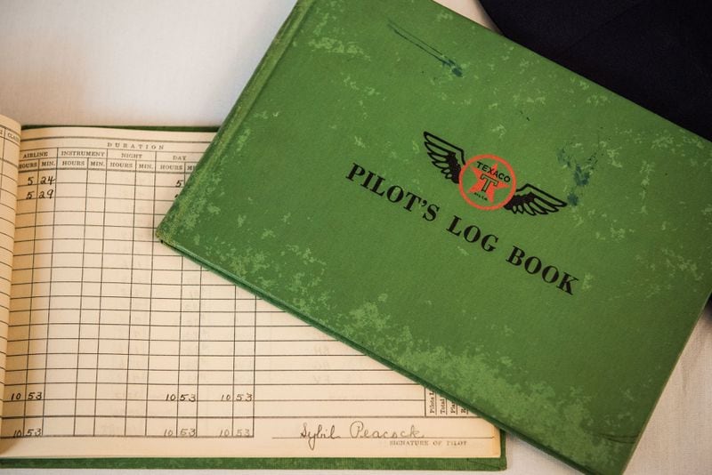 This is Sybil Peacock Harmon's original flight book from 1940. (Rank Studios 2018 via Delta)