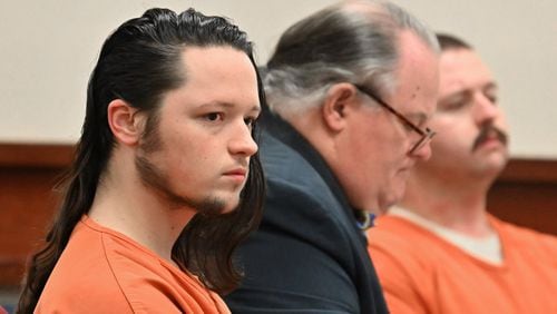 A Floyd County Superior Court judge on Friday denied bond for Michael Helterbrand, 25, of Dalton, and Jacob Kaderli, 19, of Dacula. They are charged with participating in a criminal gang called “the Base” and conspiracy to commit murder. A third defendant, Luke Austin Lane, 21, of Silver Creek, remains in the Floyd County Jail with them and is facing the same charges. Lane is also seeking bond, court records show. (Hyosub Shin / Hyosub.Shin@ajc.com)