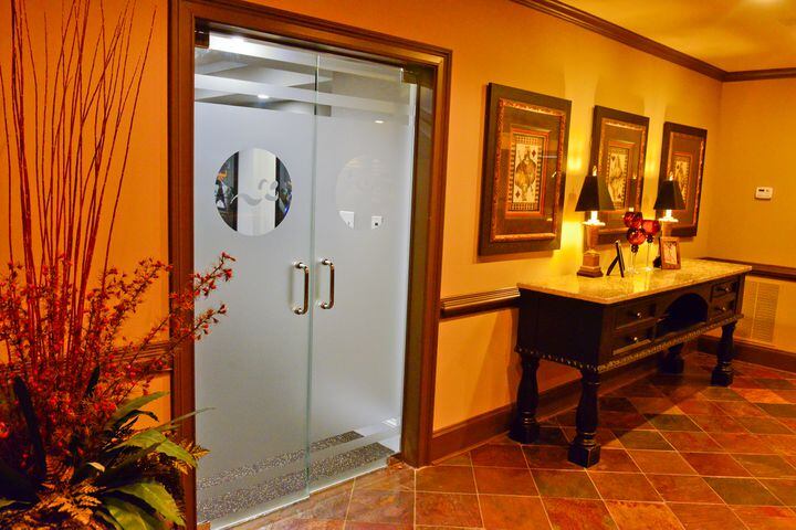 Frosted glass doors to the basement