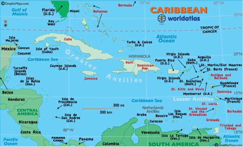 Map of the Caribbean. Source: Caribbean World Atlas