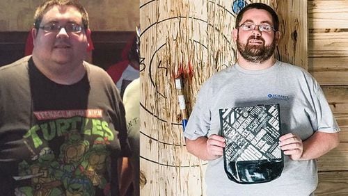 In the photo on the left, taken in July 2016, Lane Pierce weighed 390 pounds. In the photo on the right, taken last month, he weighed 265 pounds. (All photos contributed by Lane Pierce)