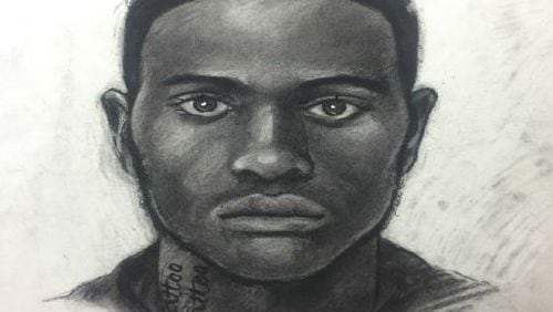 The man in this sketch is wanted for questioning in connection with three incidents inside a Georgia State University library. (Credit: Kelly Lawson / GBI)
