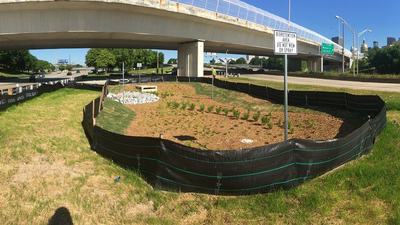 The two bioretention cells east and west of the Capitol Avenue bridge downtown will infiltrate 750,000 gallons of stormwater runoff from the highways annually.