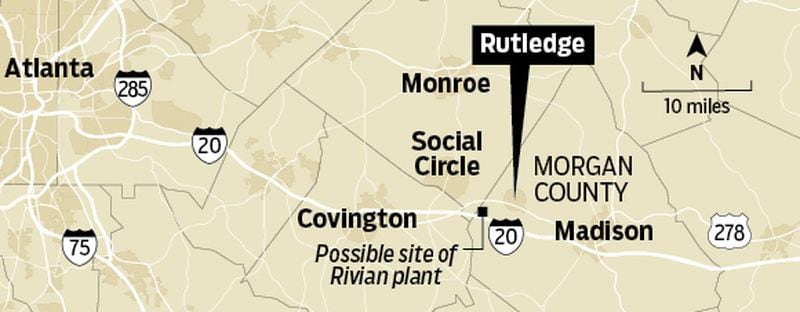 A map of the area where the Rivian plant will be located.