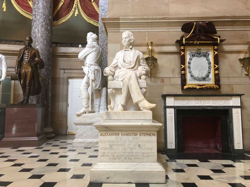 The Georgia statue of Alexander Hamilton Stephens, who served as the vice president of the Confederacy, resides in Statuary Hall inside the U.S. Capitol.
