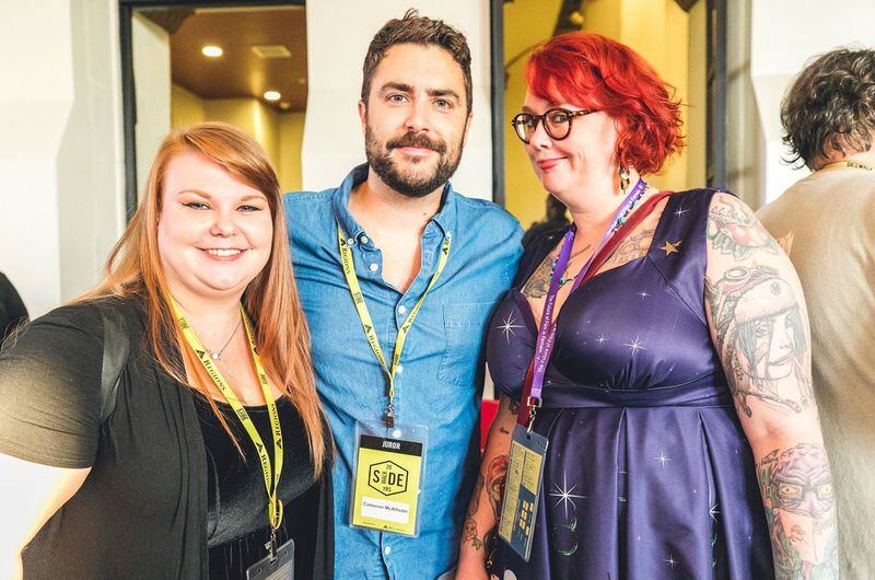 Cameron McAlister, associate director of the Atlanta Film Society, pictured with Atlanta Film Festival Guest Services Manager Melissa Simpson (left) and filmmaker Molly Coffee, at the 2018 Sidewalk Film Festival in Birmingham, Ala. Contributed