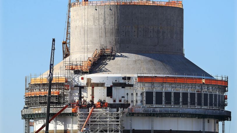 Construction is seen on the exterior of Unit 4 at Plant Vogtle on Dec 14, 2021, in Waynesboro, Georgia. “Curtis Compton / Curtis.Compton@ajc.com”`