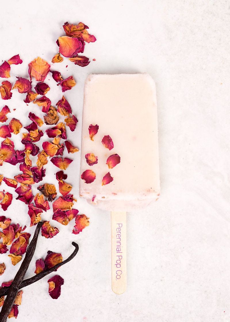 One of the first flavors of pops that Perennial Pop Co. sold was vanilla rose, created to celebrate a love of floral flavors. Organic dried rose petals are included in the mix.