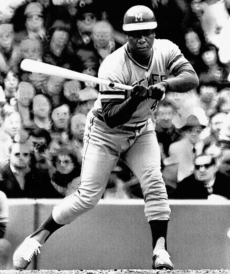 Milwaukee Brewers designated hitter Hank Aaron, attempts to check his swing and tapped the ball back to the mound and was thrown out by Boston Red Sox pitcher Luis Tiant, in the eighth inning of their game Tuesday, April 8 1975, at Fenway Park. Boston won the game 5-2.
Source: FIle
