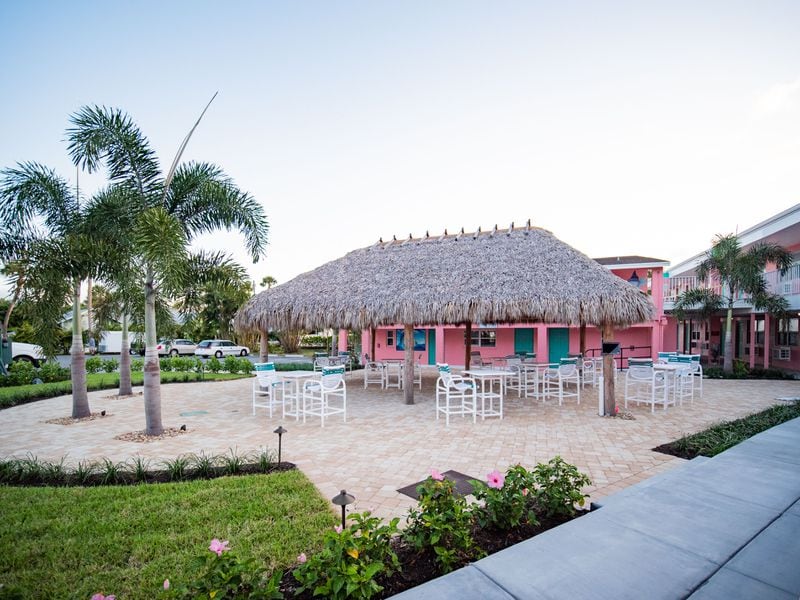 A new coat of retro "Florida pink" and a tiki hut are the latest additions to the Caribbean Shores Waterfront Resort in Jensen Beach, Florida.
Courtesy of Caribbean Shores Waterfront Resort