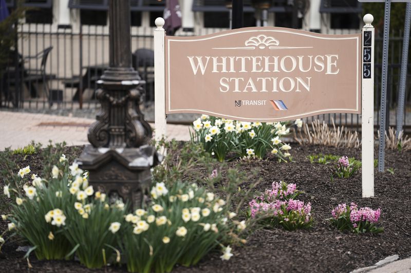 A sign is displayed at the Whitehouse Station, N.J., train station Friday, April 5, 2024. The U.S. Geological Survey reported a quake at 10:23 a.m. with a preliminary magnitude of 4.8, centered near Whitehouse Station, or about 45 miles west of New York City and 50 miles north of Philadelphia. (AP Photo/Matt Rourke)