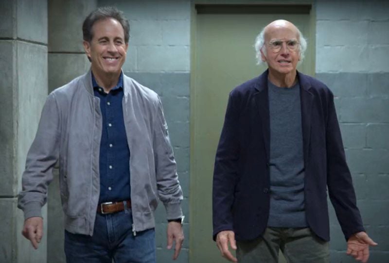 In the series finale of "Curb Your Enthusiasm," Jerry Seinfeld (left) appears with Larry David (right).