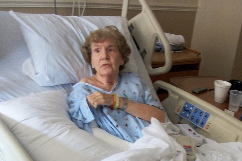 Patricia Reed suffered a broken arm while she was a resident at Arbor Terrace Decatur. Reed told police a caregiver dragged her by the arm late one night after Reed asked her to not make so much noise. Reed is seen here at the DeKalb Medical Center. (DEKALB COUNTY POLICE DEPARTMENT)