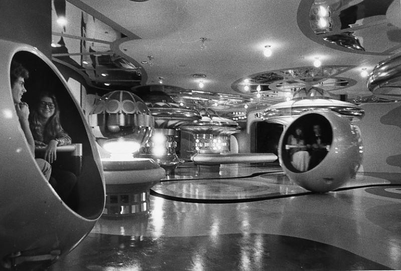 Visitors climb inside steel balls and ride through the interior of a giant pinball machine at the World of Sid and Marty Krofft at the Omni. (Calvin Cruce / AJC staff) 1976