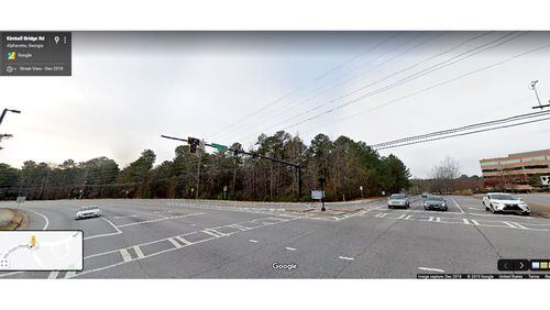 A three-way real estate transaction involving the owner of land at the corner of Kimball Bridge Road (left) and North Point Parkway will let Alpharetta proceed with a Kimball Bridge road improvement project. GOOGLE MAPS