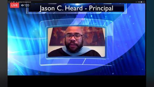 In a screenshot, Cross Keys High School Principal Jason Heard speaks during the school's virtual graduation ceremony on Monday, June 15, 2020.