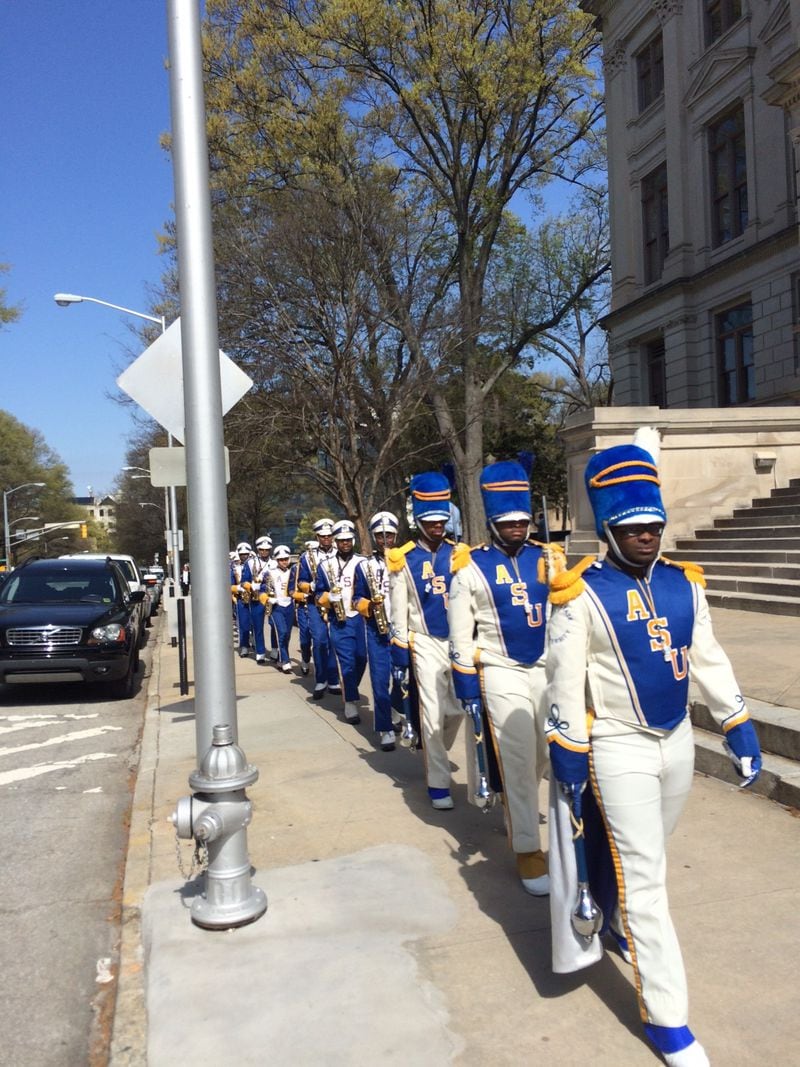 Albany State University band marches in front of the Georgia Capitol in this AJC file photo. 