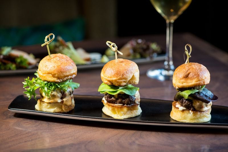  Atlas Sliders with ground Wagyu beef, smoked gouda-pimento cheese, Tucker Farms green leaf lettuce, toasted brioche bun. Photo credit: Mia Yakel.