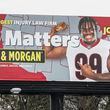 March 9, 2022 Atlanta: UGA defensive tackle, Jordan Davis appears on this southbound I-75/I-85 legal firm’s billboard near University Avenue in Atlanta, Georgia on Wednesday, March 9, 2022. (John Spink / John.Spink@ajc.com)
