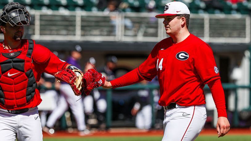 Georgia is hoping pitcher Liam Sullivan (14) can come back this week from a two-week absence due to arm soreness. (Photo by Tony Walsh/UGA Athletics)