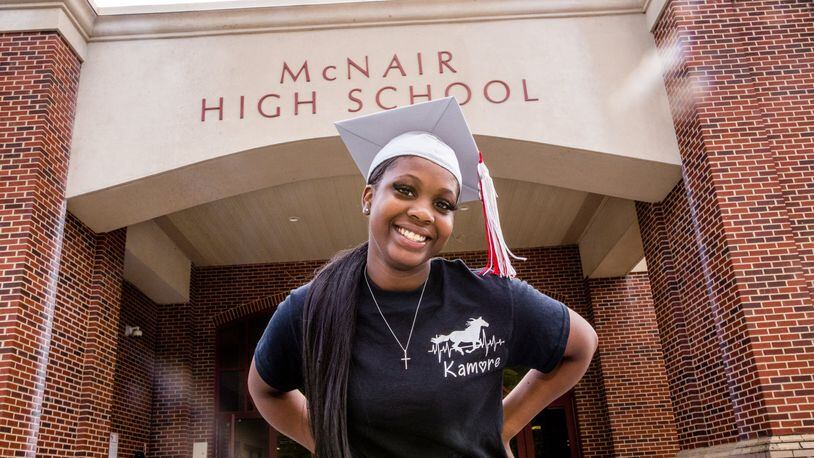 Kamore Campbell is McNair High School’s 2020 salutatorian and is attending American University in the fall. JENNI GIRTMAN/ FOR THE AJC