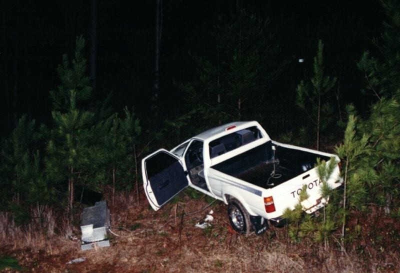 Isaac Dawkins’ truck after he was shot and wrecked on Highway 27 in Rome on Jan. 11, 2000.