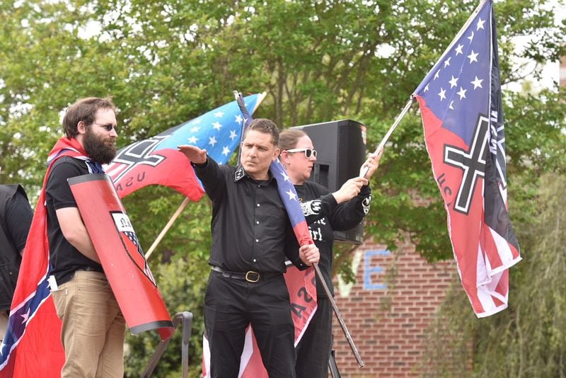 The National Socialist Movement, a far-right hate group, gathered in Newnan, Ga., on Saturday.