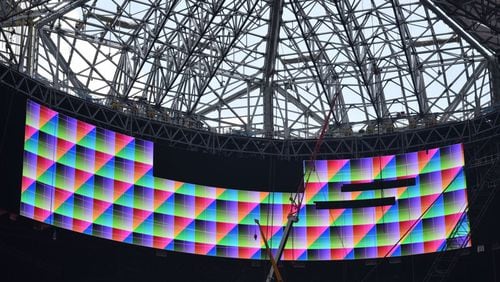The enormous "halo board" at Mercedes-Benz Stadium will ensure you don't miss a minute. AJC photo: Hyosub Shin