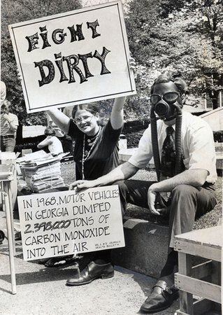 Atlantans Leigh Bunkins and Tom Duggins campaign for the environment in Hurt Park on April 23, 1970.