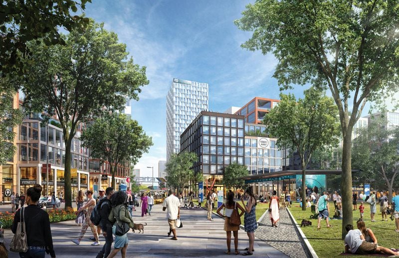 An artist’s rendering of the live-work-play development proposed for Atlanta’s downtown Gulch.