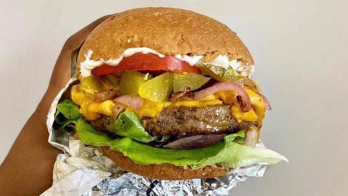 A plant-based burger from the menu of Veganaire. / Veganaire Facebook page