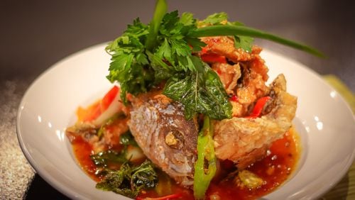 Pla sam rod, featuring whole snapper in a sweet and sour chile sauce, is among the specialty dishes at Banana Leaf Thai and Bar in Sandy Springs. Courtesy of Banana Leaf Thai and Bar