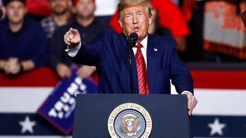 FILE - In this Friday, Feb. 28, 2020, file photo, President Donald Trump speaks during a campaign rally, in North Charleston, S.C. Six Trump staffers setting up for his June 20 Tulsa rally tested positive for the coronavirus. (AP Photo/Patrick Semansky, File)