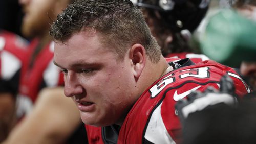 Offensive guard Chris Lindstrom (63) is entering his second season with the Atlanta Falcons. He missed much of his rookie campaign with a foot injury.