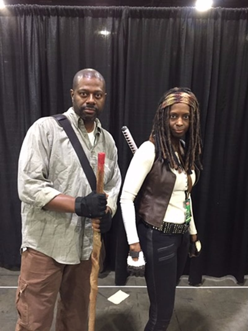 Al Edmond and Patricia Edmond of Rockledge, FL are playing Morgan and Michonne respectively. Last year at Walker Stalker, they had taken photos with Lennie James and Danai Gurira. CREDIT: Rodney Ho/ rho@ajc.com