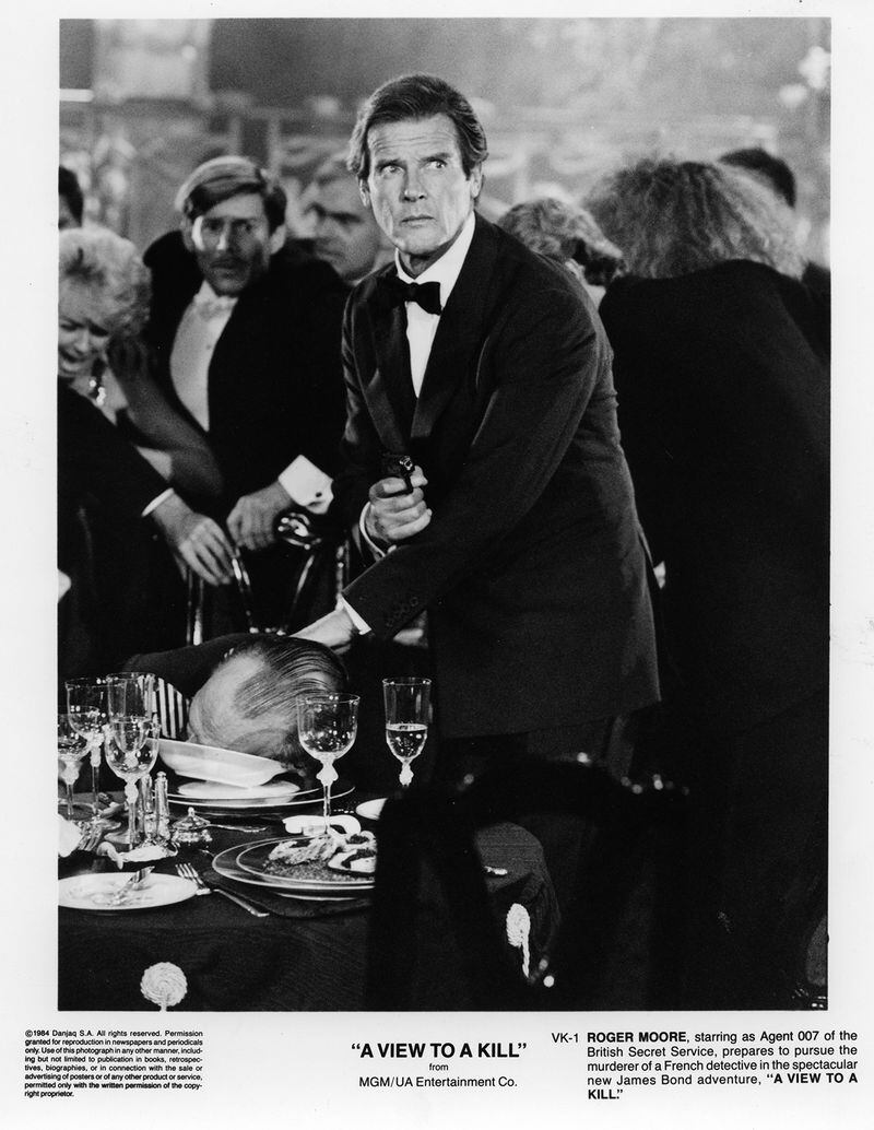 CIRCA 1984: Actor Roger Moore as James Bond 007 holds a gun in a scene from the MGM/UA movie "A View to a Kill" circa 1984. (Photo by Hulton Archive/Getty Images)