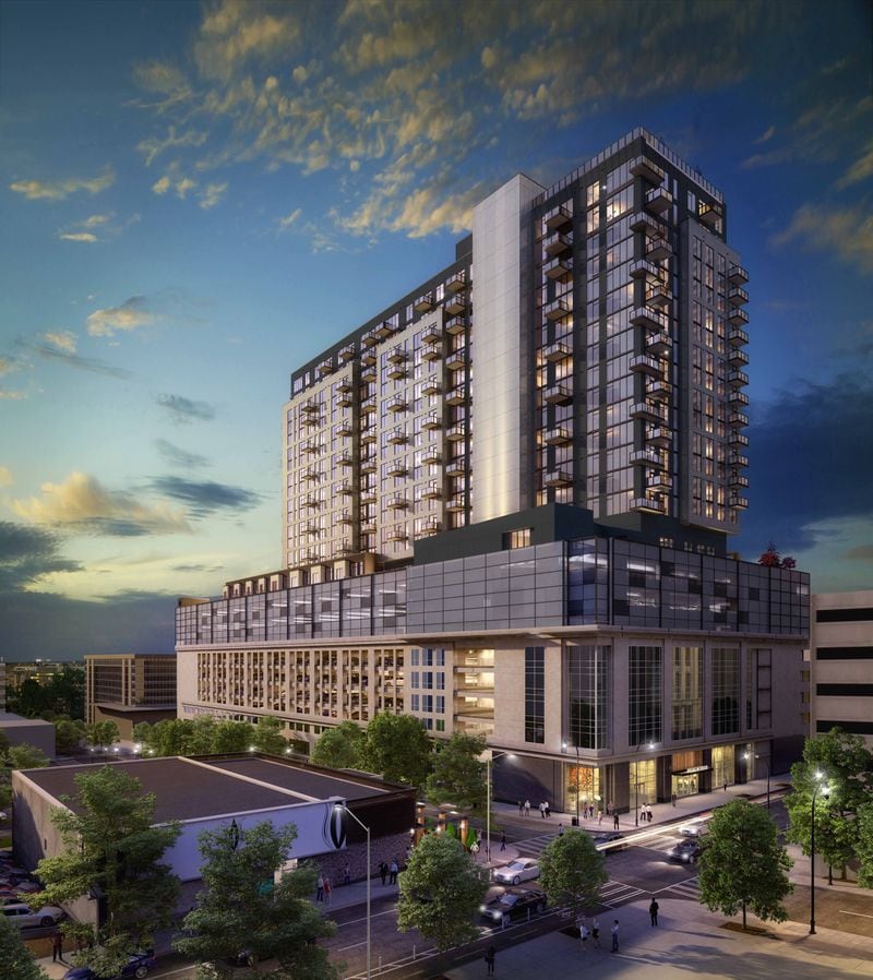 Ascent Peachtree will sit atop the nine-level 161 Peachtree Center Avenue Garage and include a limited number of affordable housing units, according to a news release.(The Wilbert Group)