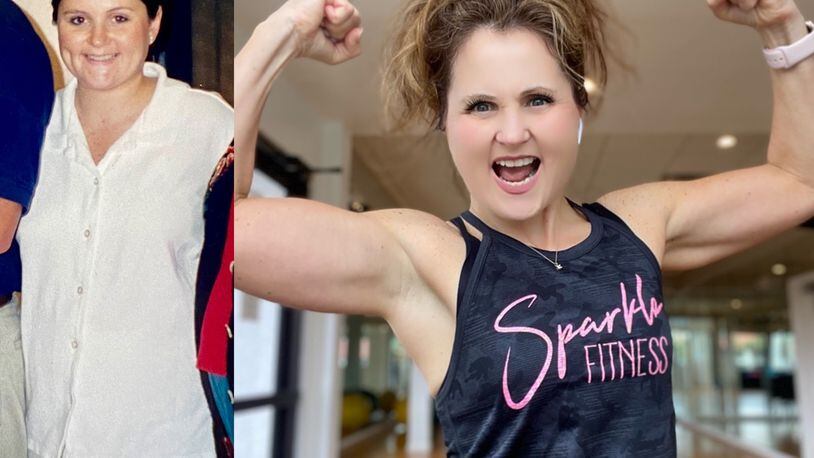 The photo on the left shows Jacynta Harb in 1994, before she got to "the root of my choices" and made "small improvements consistently," leading to her loss of 40 pounds in 1999. The photo on the right is Harb now, as a a health and wellness coach and owner of Sparkle Wellness and Fitness (www.sparkleanewyou.com). (Photos contributed by Jacynta Harb)
